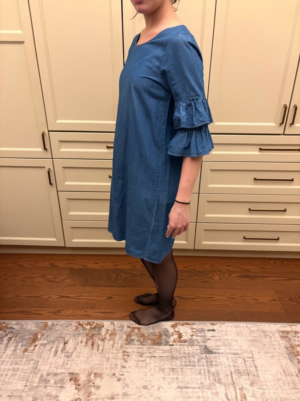 Denim-Blue Tiered Ruffle Mini Dress - Picture 3 of 4